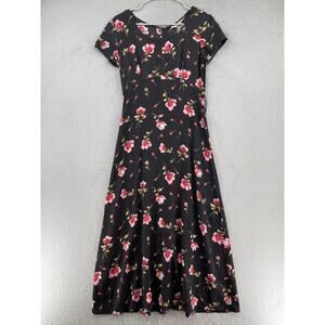 Vtg Jonathan Martin Dress Sz 8 Black Dark Floral Long 90s Y2K Fairy Babydoll